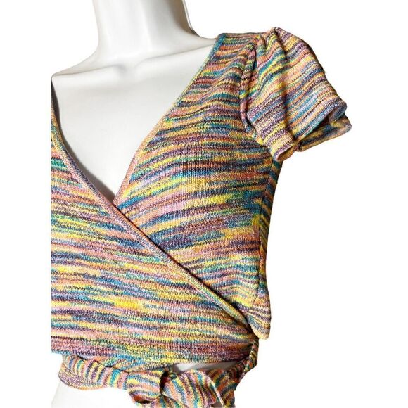 4SI3NNA Kristina‎ Knit Wrap Crop Top Pink Multi Size S - Picture 2 of 8